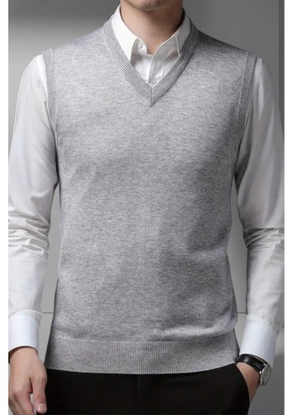 Erkek V Yaka Triko Tüylenmez Süveter Erkek Slim Fit Süveter modelleri