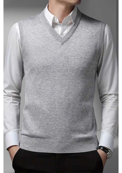 Erkek V Yaka Triko Tüylenmez Süveter Erkek Slim Fit Süveter fırsatları
