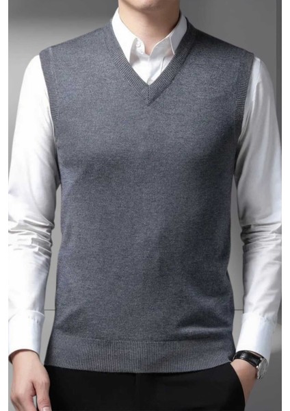 Erkek V Yaka Triko Tüylenmez Süveter Erkek Slim Fit Süveter fırsatları