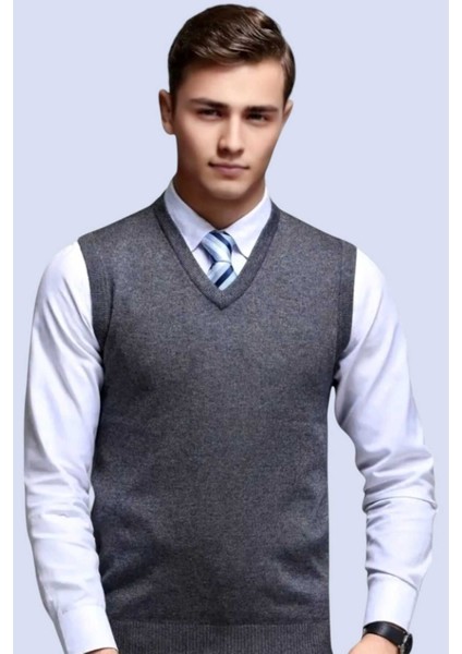 Erkek V Yaka Triko Tüylenmez Süveter Erkek Slim Fit Süveter fırsatları
