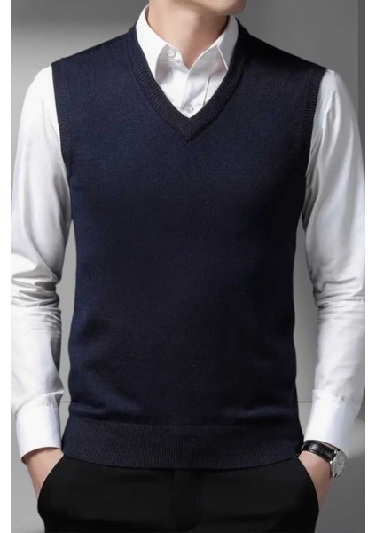 Erkek V Yaka Triko Tüylenmez Süveter Erkek Slim Fit Süveter fırsatları