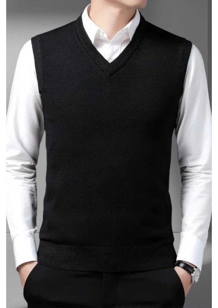 Erkek V Yaka Triko Tüylenmez Süveter Erkek Slim Fit Süveter fırsatları