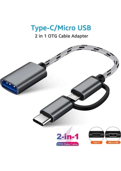 Yüksek Hızlı USB 3.0 Otg To Type C Micro USB Data Şarj Çevirici Dönüştürücü Adaptör Hasır Kablo