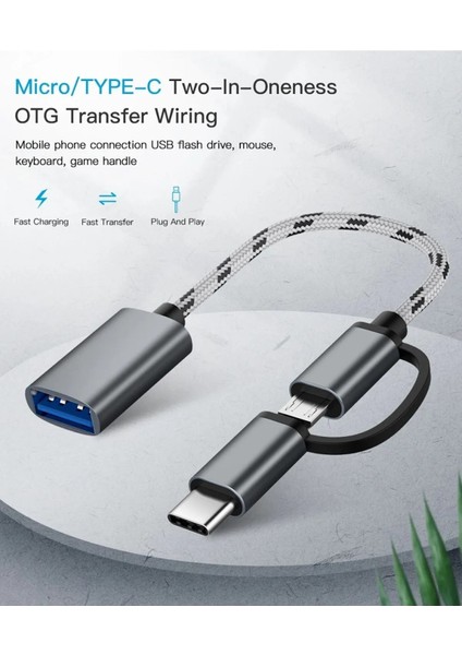 Yüksek Hızlı USB 3.0 Otg To Type C Micro USB Data Şarj Çevirici Dönüştürücü Adaptör Hasır Kablo