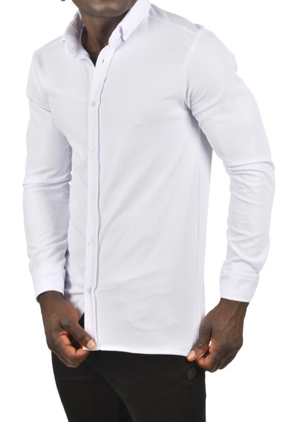Likralı Kumaşı Fitilli Slim Fit Uzun Kollu Gömlek 2500805 indirimleri