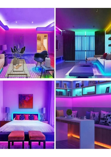Modern Lambader Oda Aydınlatma Sistemi Rgb 5 mt Kumandalı LED Işık Kolay Montaj