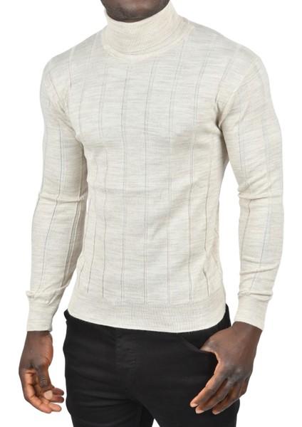 Slim Fit Likralı Tam Balıkçı Yaka Çizgili Boğazlı Kazak 2505504 fiyatları