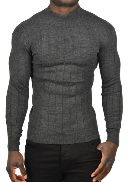 Yarım Balıkçı Yaka Çizgili Tüylenmeyen Slim Fit Triko Kazak 2505491