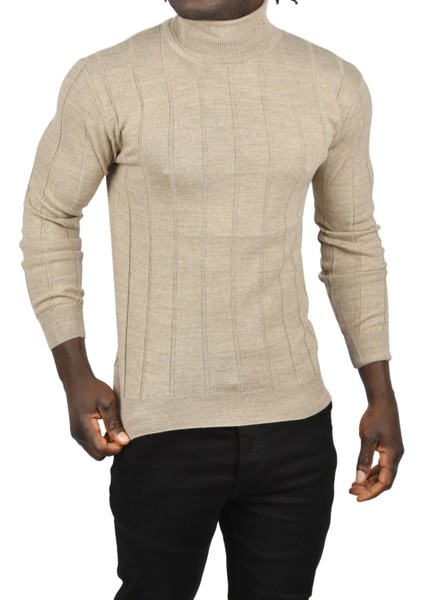 Slim Fit Likralı Tam Balıkçı Yaka Çizgili Boğazlı Kazak 2505504 fırsatları