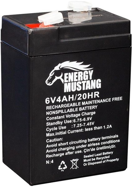 Energy Mustang 6 Volt - 4 Amper Işıldak Aküsü (70 x 48 x 101 Mm)