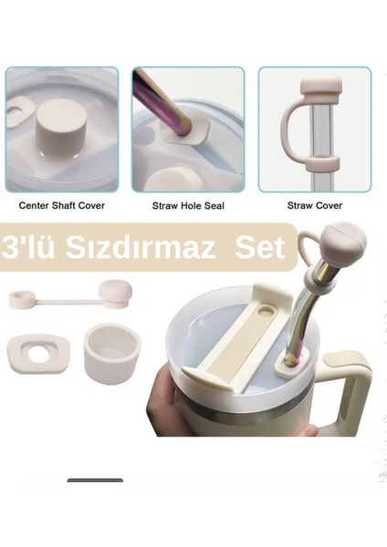 Quencher ve Yeni Nesil Pipetli Termos Uyumlu 3 Parça Sızdırmaz Koruyucu Aksesuar Silikon Set