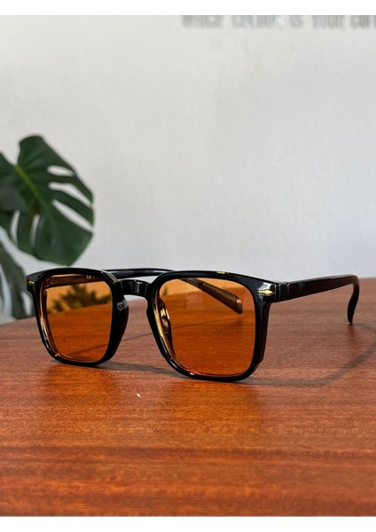 Turuncu Camli Siyah Çerçeveli Köşeli Unisex Güneş Gözlüğü Hit Model fiyatları