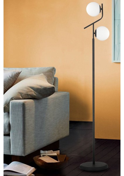 Velar Siyah Beyaz Camlı Modern Tasarım Metal Lambader
