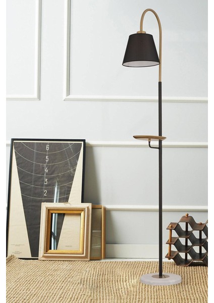 Lumina Siyah Şapkalı Eskitme Modern Tasarım Ayaklı Abajur Lamba Metal Lambader