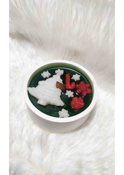 Yılbaşı Konseptli Beyaz Kase Kokulu Mum (Kırmızı-Beyaz Yeniyıl Figürlü)