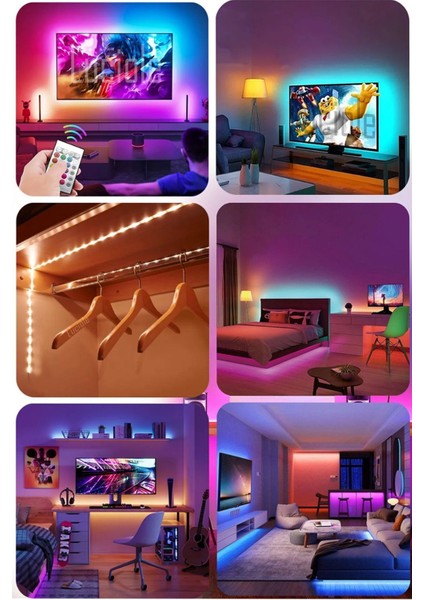 5 mt Şerit LED Animasyonlu Tak Çalıştır Kumandalı Rgb Işık Duvar Aydınlatma Ambiyans Lambader