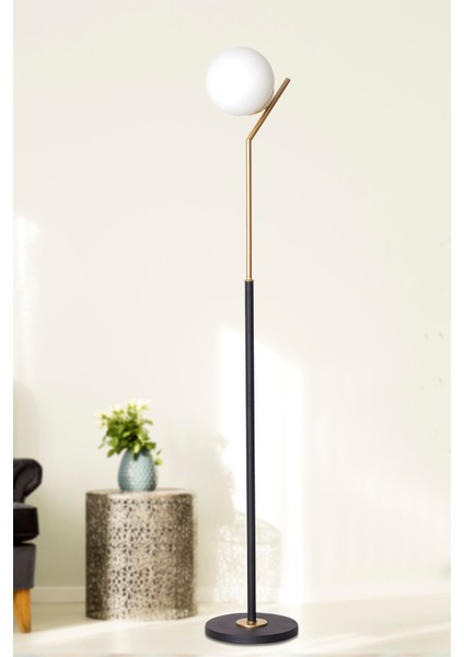 Elit Sarı-Siyah Metal Gövde Beyaz Camlı Tasarım Lü x Yerden Aydınlatma Lambader