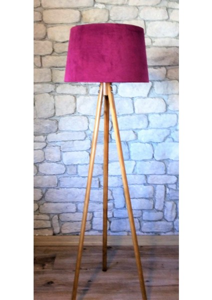 Oval Üç Ayaklı Masif Lambader,tripod(Fuşya-Açık Ceviz)