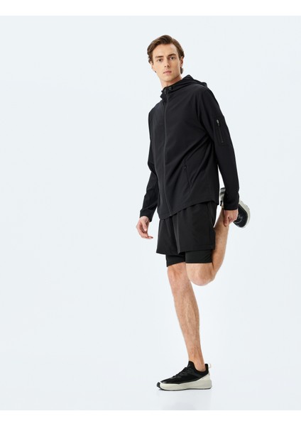 Beli Bağcıklı Cep Detaylı Baskılı Taytlı Spor Şort