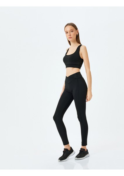 Yüksek Bel Dikiş Detaylı Slim Fit Spor Tayt