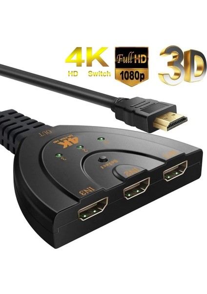 HDMI Switch 3 In 1 Out HDMI Giriş Çoklayıcı Port Kablolu Hdmı Otomatik Switch Çoğaltıcı Splitter