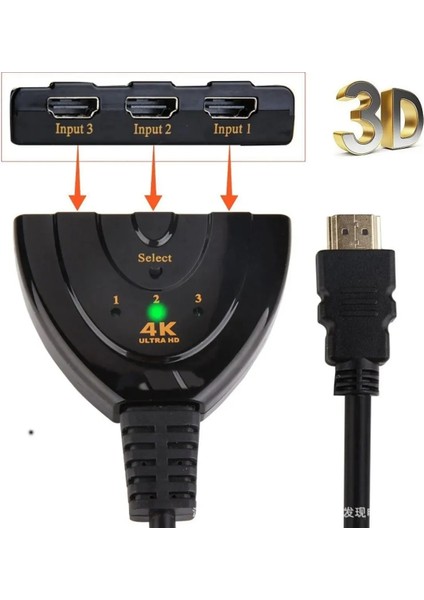 HDMI Switch 3 In 1 Out HDMI Giriş Çoklayıcı Port Kablolu Hdmı Otomatik Switch Çoğaltıcı Splitter