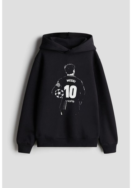 Lionel Messi 10 Baskılı Siyah Unisex Çocuk 3 Ip Sweathsirt