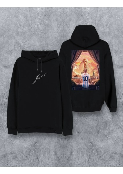 Lionel Messi Baskılı Çift Taraflı Kapşonlu Unisex Siyah Sweatshirt Hoodie