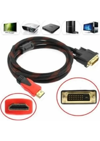 HDMI To DVI 24+1 Çevirici Dönüştürücü Monitör Kablosu 1.5 Metre Dual Link Dvı-D (24+1) Konnektörlü