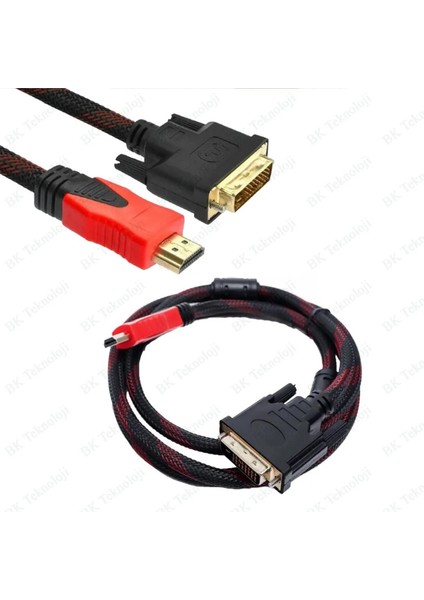 HDMI To DVI 24+1 Çevirici Dönüştürücü Monitör Kablosu 1.5 Metre Dual Link Dvı-D (24+1) Konnektörlü