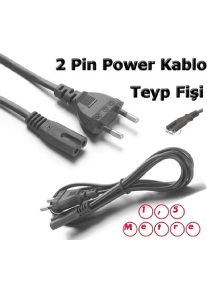 Power Güç Elektrik Kablosu C7 (Ps4/ps3/ps2/teyp- Laptop Adaptör-Işıldak ) 2 Pinli 1.5 Metre Siyah