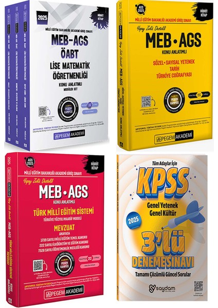 2025 Ags / Öabt Lise Matematik Konu 3 Kitap / Sözel Sayısal Yetenek Tarih Coğrafya / Türk Milli Eğitim