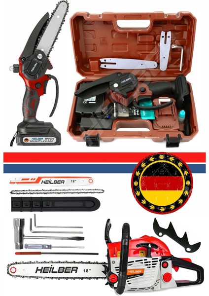 Alman 7.9 Hp /h Benzinli Hızar Bıçkı Zincirli Testere + 10-15 cm Çift Akülü Dal Budama Testeresi