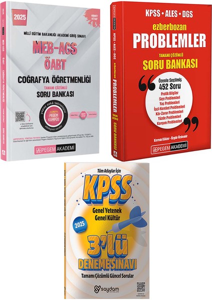 2025 Meb / Ags / Öabt Coğrafya Öğretmenliği Tamamı Çözümlü Soru Bankası / Ezberbozan Problemler / 3 Deneme