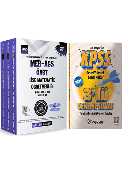 2025 Meb / Ags / Öabt Lise Matematik Öğretmenliği Konu Anlatım Seti 3 KITAP / 2025 Çözümlü 3 Deneme