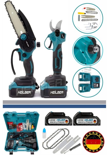 Alman V598 Akülü İkili Set Bahçe Seti Akülü Dal Budama Makası ve Akülü Budama Testeresi Bağ Makası