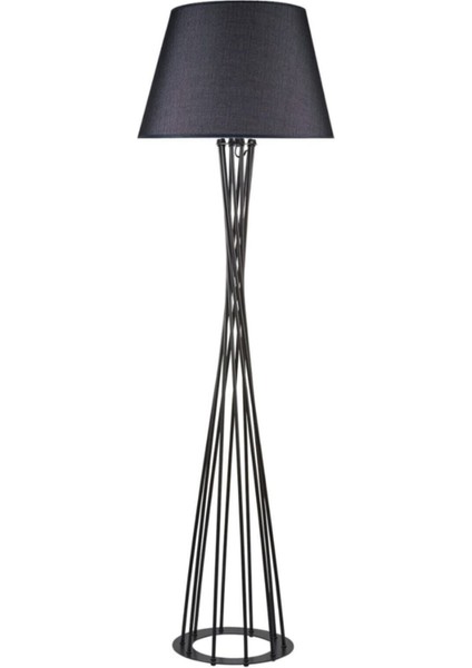 Retro Metal Dekoratif Siyah Köşe Lambası Lambader Başlık Çap:45 cm