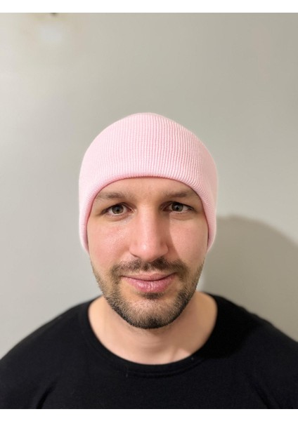 Pembe Katlamalı Unisex Bere