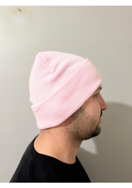 Pembe Katlamalı Unisex Bere