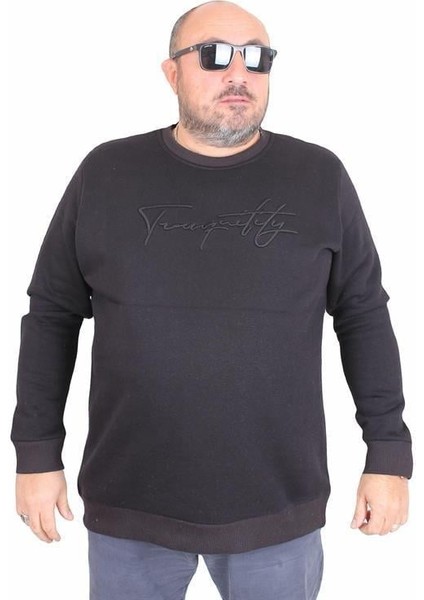 Erkek Büyük Beden Sıfır Yaka Sweat Twenty 24200 Sıyah