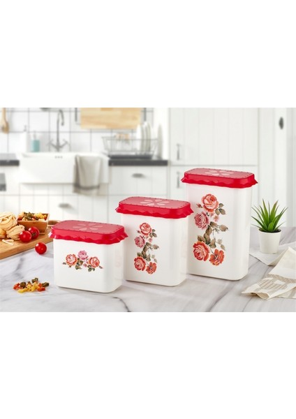 Çiçek Desenli 1.4 Lt Erzak Kabı