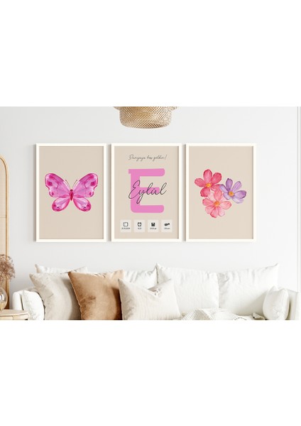 Isme Özel Çiçekli Kelebekli Kız Çocuk Odası Tablo Seti - Isme Özel Bebek Odası Tablo Seti 004 modelleri