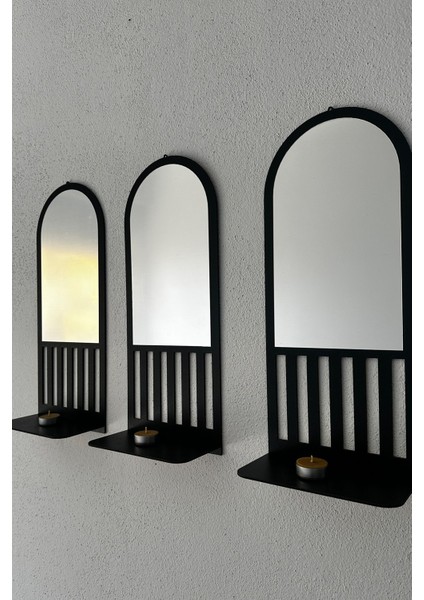 Pleksi Aynalı 3lü Dekoratif Ayna 50 x 20 cm Siyah