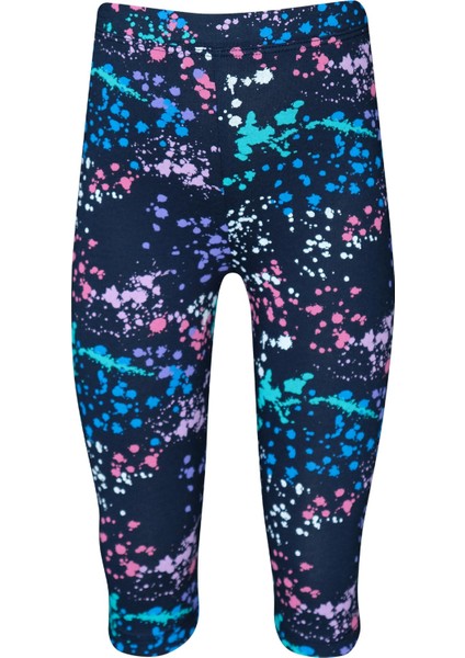 Koyu Lacivert Spray Colors Kız Çocuk Yazlık Desenli Diz Altı Tayt Kapri