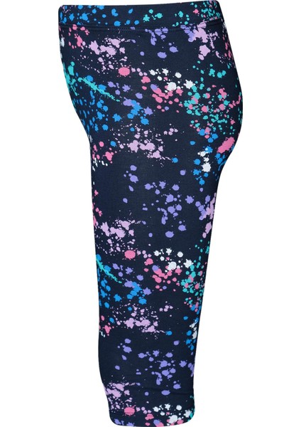 Koyu Lacivert Spray Colors Kız Çocuk Yazlık Desenli Diz Altı Tayt Kapri modelleri