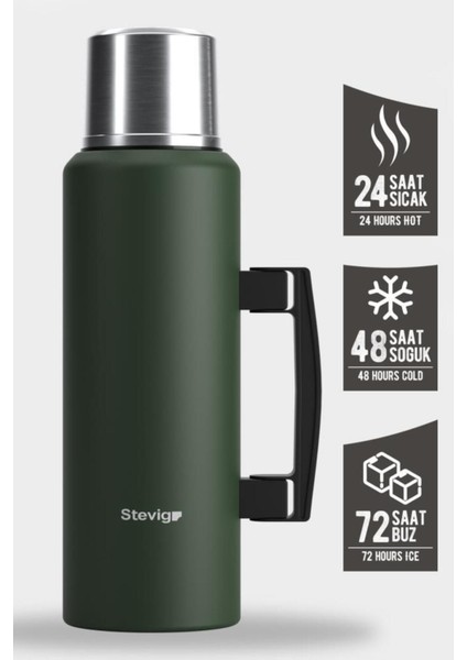 4 Camp Klasik Vakumlu Kulplu Çelik Termos 1.5 Lt. Green ST-206