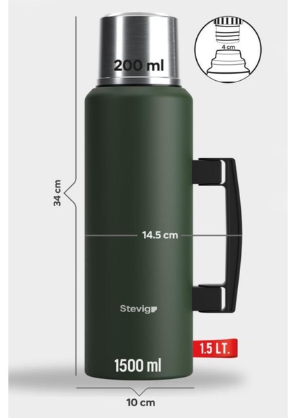4 Camp Klasik Vakumlu Kulplu Çelik Termos 1.5 Lt. Green ST-206
