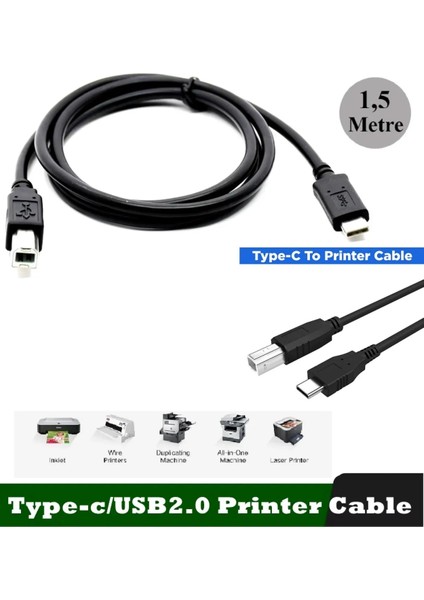 Type C To USB Printer Kablo Macbook Hp Canon Samsung Yazıcı Ara Kablosu Telefon Laptop Için 1.5 Metre