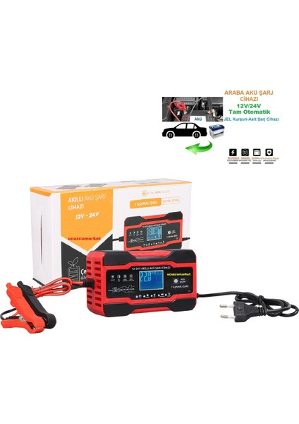 12V/24V Araçlar Için 10 Amper LED Göstergeli Akıllı Akü Şarj Cihazı