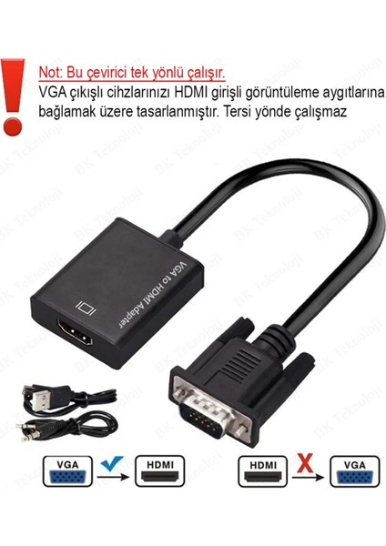 Yeni Nesil VGA To Hdmı Adaptörü Çıkış 1080P VGA Erkek Hdmı Kadın Ses Video Kablosu Dönüştürücüsü